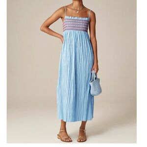 J. Crew Light Blue Smocked Bodice Midi Dress